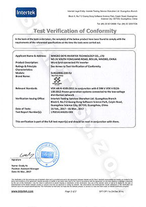 Test Verification of Conformity SUN1200G