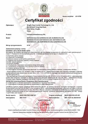 Certyfikat NC RfG dla mikroinwerterów Deye SUN1000G i SUN2000G